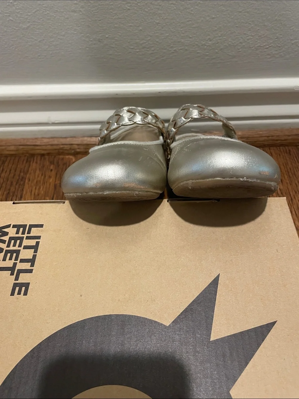 Old Soles Girls Metallic Silver Braided Strap Mary Janes